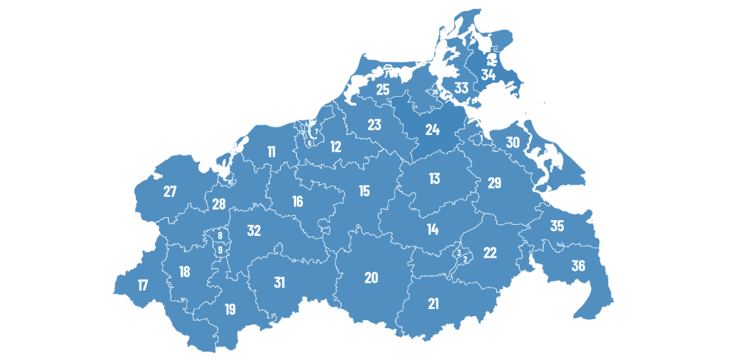 Wahlkreise der AfD Mecklenburg-Vorpommern für die Landtagswahl 2026. Screenshot vom 07.09.2026