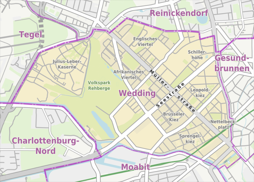 Lage des Afrikanischen Viertels im Berliner Wedding.