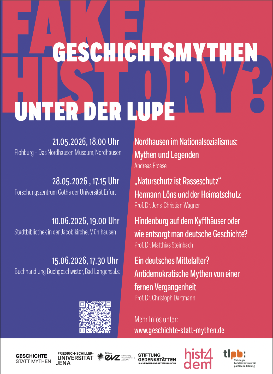 Plakat für die Veranstaltungsreihe "Fake History? Geschichtsmythen unter der Lupe"