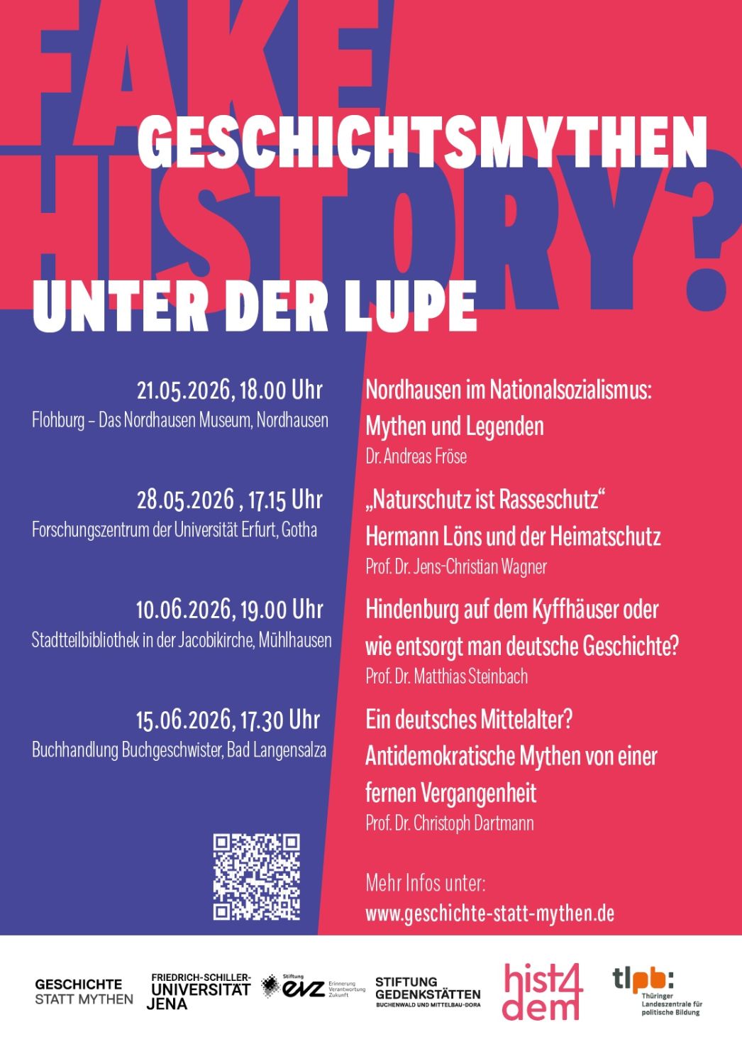 Plakat für die Veranstaltungsreihe "Fake History? Geschichtsmythen unter der Lupe"