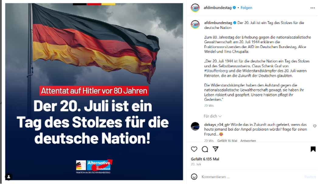 Post der AfD-Fraktion im Deutschen Bundestag vom 20. Juli 2024. 