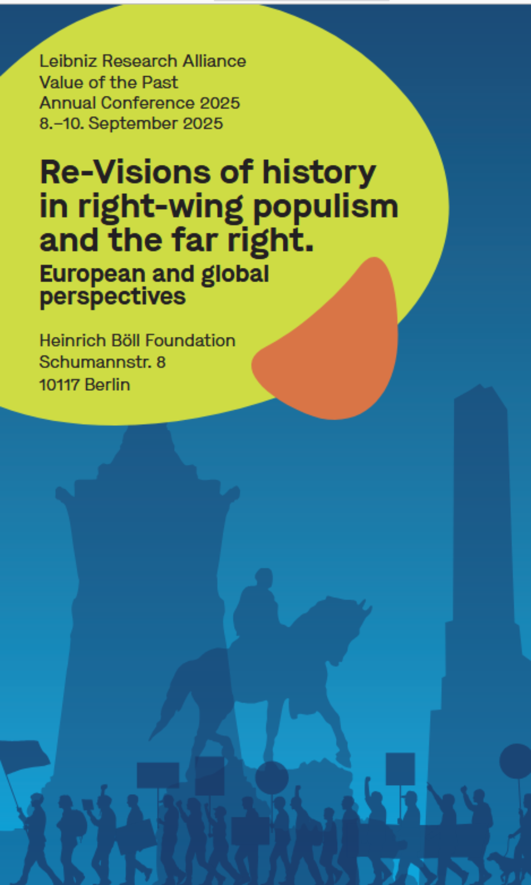 Flyer für die internationale Konferenz "Re-Visions of the history in the right-wing populism and the far right" vo m 08. bis zum 10. September 2025 in Berlin.