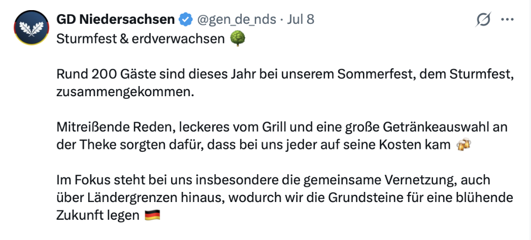 Post der „Generation Deutschland Niedersachsen“, 8. Juli 2026, Screenshot vom 30.09.2026 