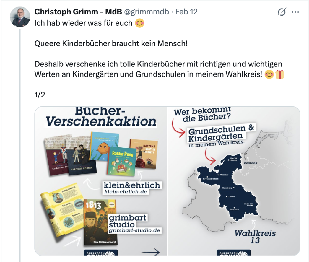 Post von Christoph Grimm auf X vom 12. Februar 2026, Screenshot vom 19.03.2026