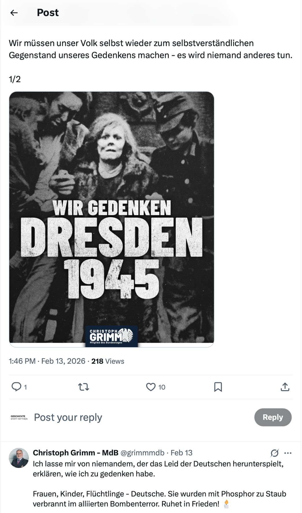 Post von Christoph Grimm auf X vom 13. Februar 2026, Screenshot vom 19.03.2026
