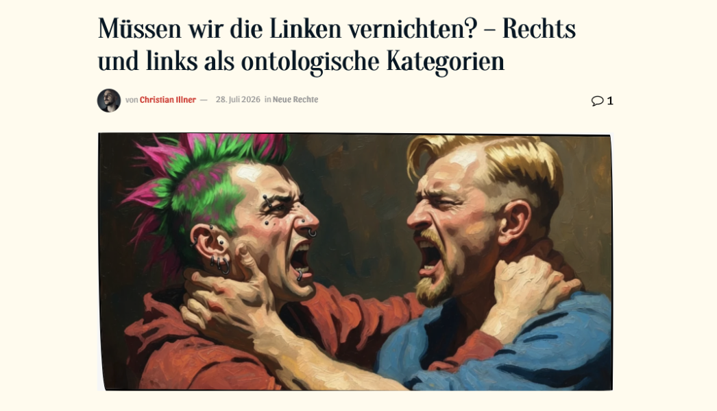 Christian Illners Text im „Kulturmagazin Thymos“, publiziert am 28. Juli 2026, Screenshot vom 5. August 2026