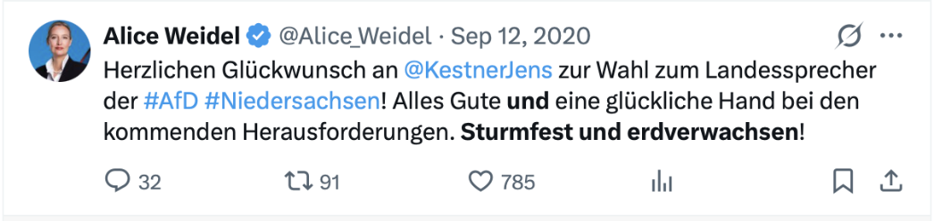 Alice Weidel gratuliert ihrem Kollegen, 12. September 2020, Screenshot vom 30.09.2026