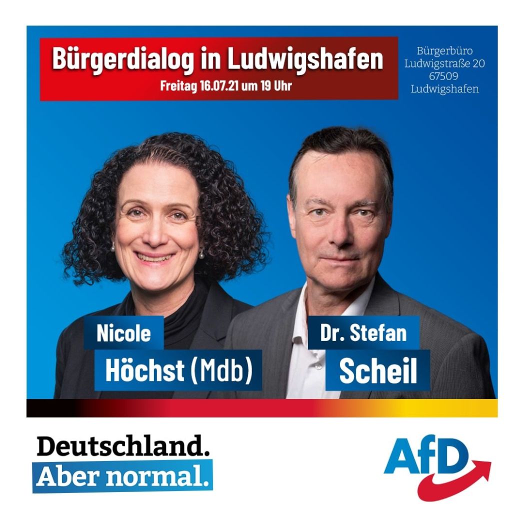 Nicole Höchst mit Stefan Scheil auf einem Plakat für einen Bürgerdialog in Ludwigshafen im Sepetmber 2021.