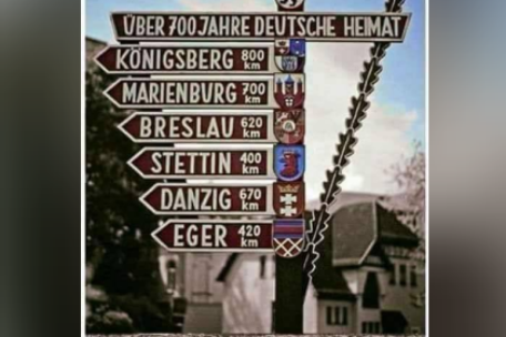 Der Telegram-Channel "Der Thüringer" postete am 16. Oktober 2024 den Wegweiser eines Vertriebenenmahnmals mit der Zuschrift: "Ostdeutschland unvergessen, denkt stets daran, Ostdeutschland liegt östlich von der Oder und der Neiße." 
